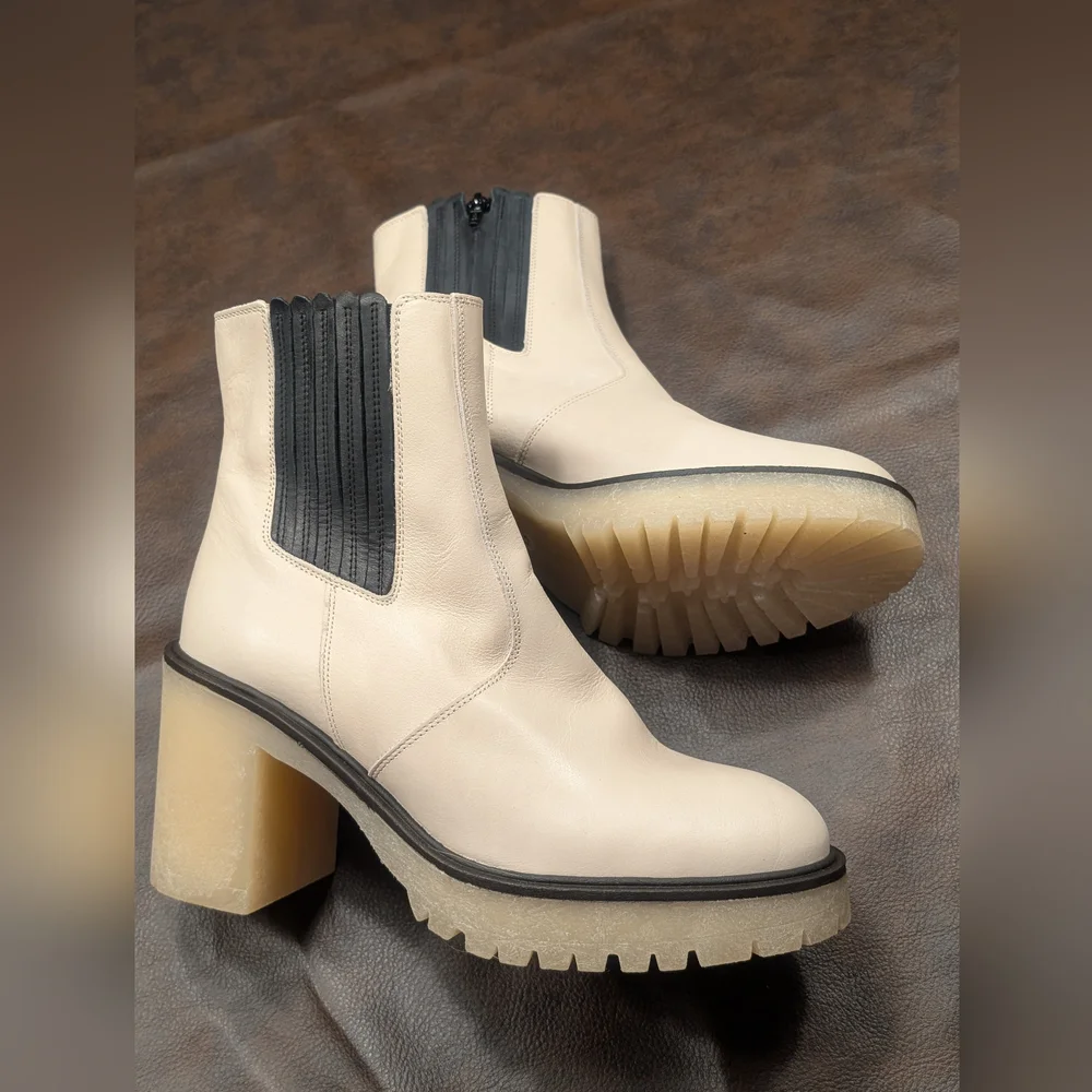 Free People Boots James Chelsea Bone/White Leather Womens EU 41 US 10.5 Platform - Picture 4 of 12